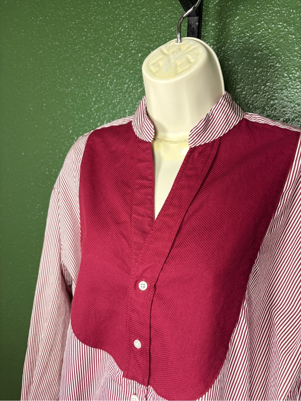 Frank & Eileen Burgundy Stripe Button-Down with Burgundy Bib tuxedo style - Picture 3 of 11